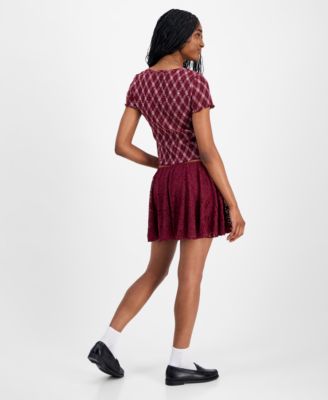 Juniors' Lace Pull-On Mini Skirt