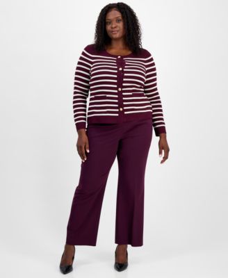 Plus Size Scoop-Neck Striped Cardigan