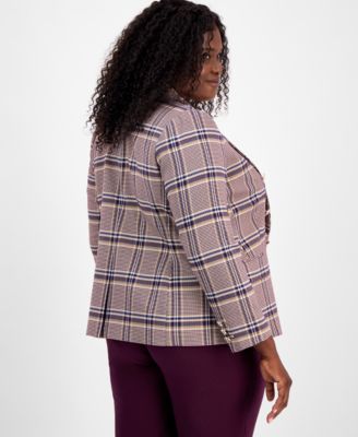 Plus Size Plaid Print Double-Breasted Jacket