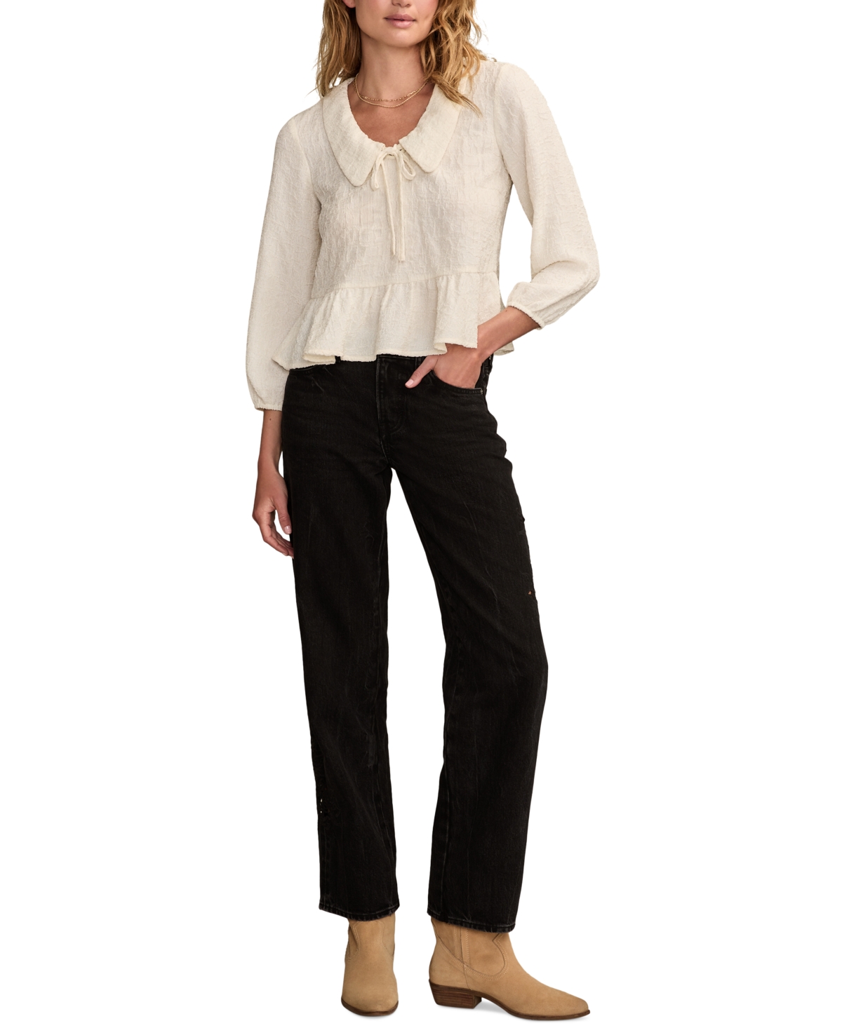 Lucky Brand Women's Crinkled Peter Pan Collar Blouse In Multi