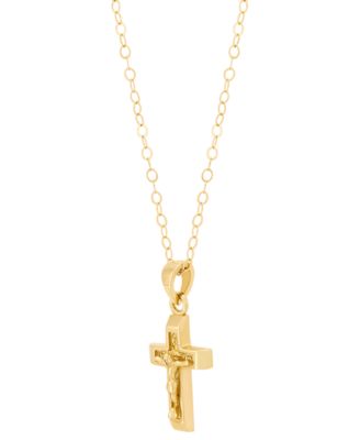 Crucifix Raised Christ Figure Cross 15" Pendant Necklace in 14k Gold