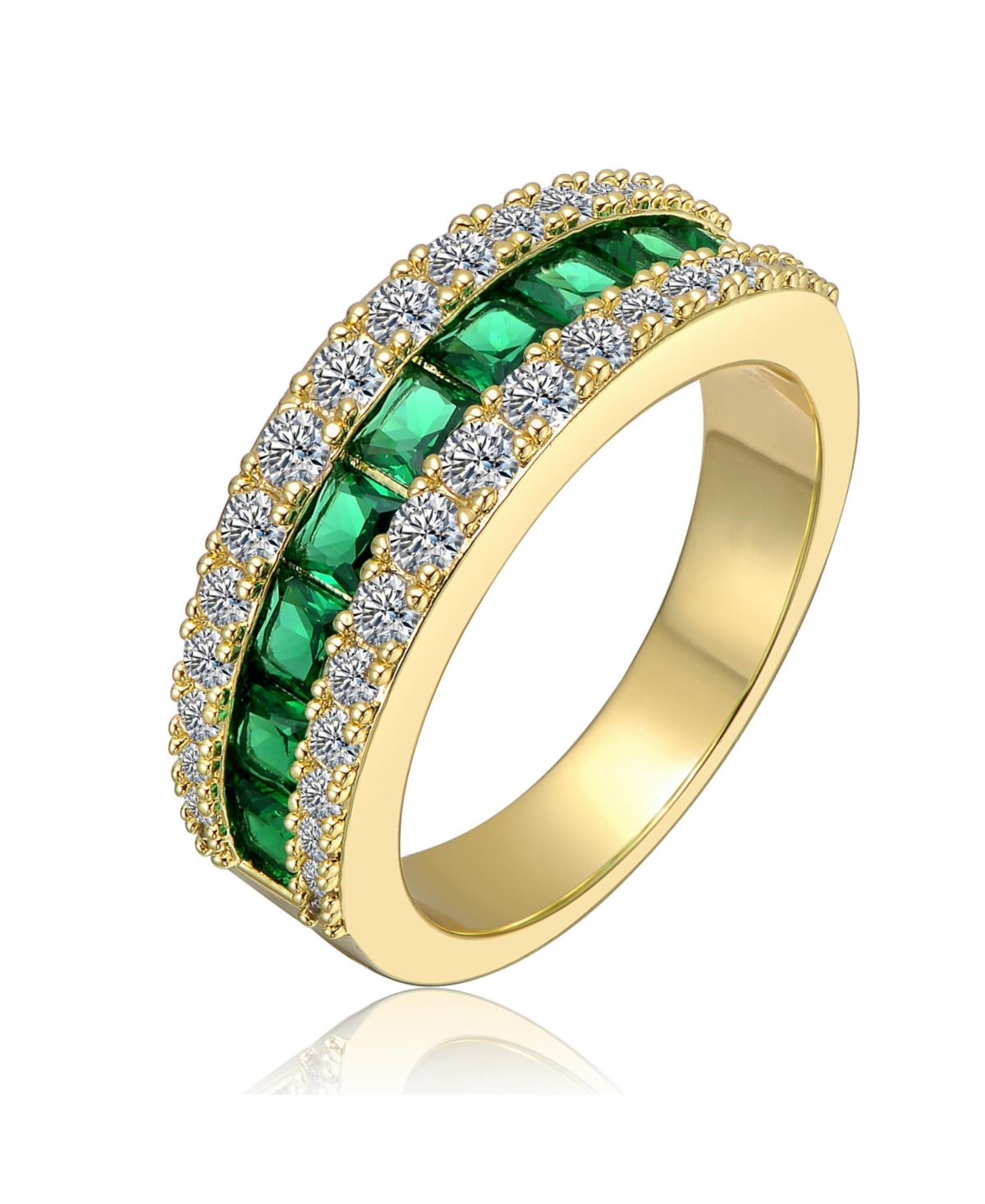 14K Gold Plated with Green and Clear Cubic Zirconia Band Ring - Green