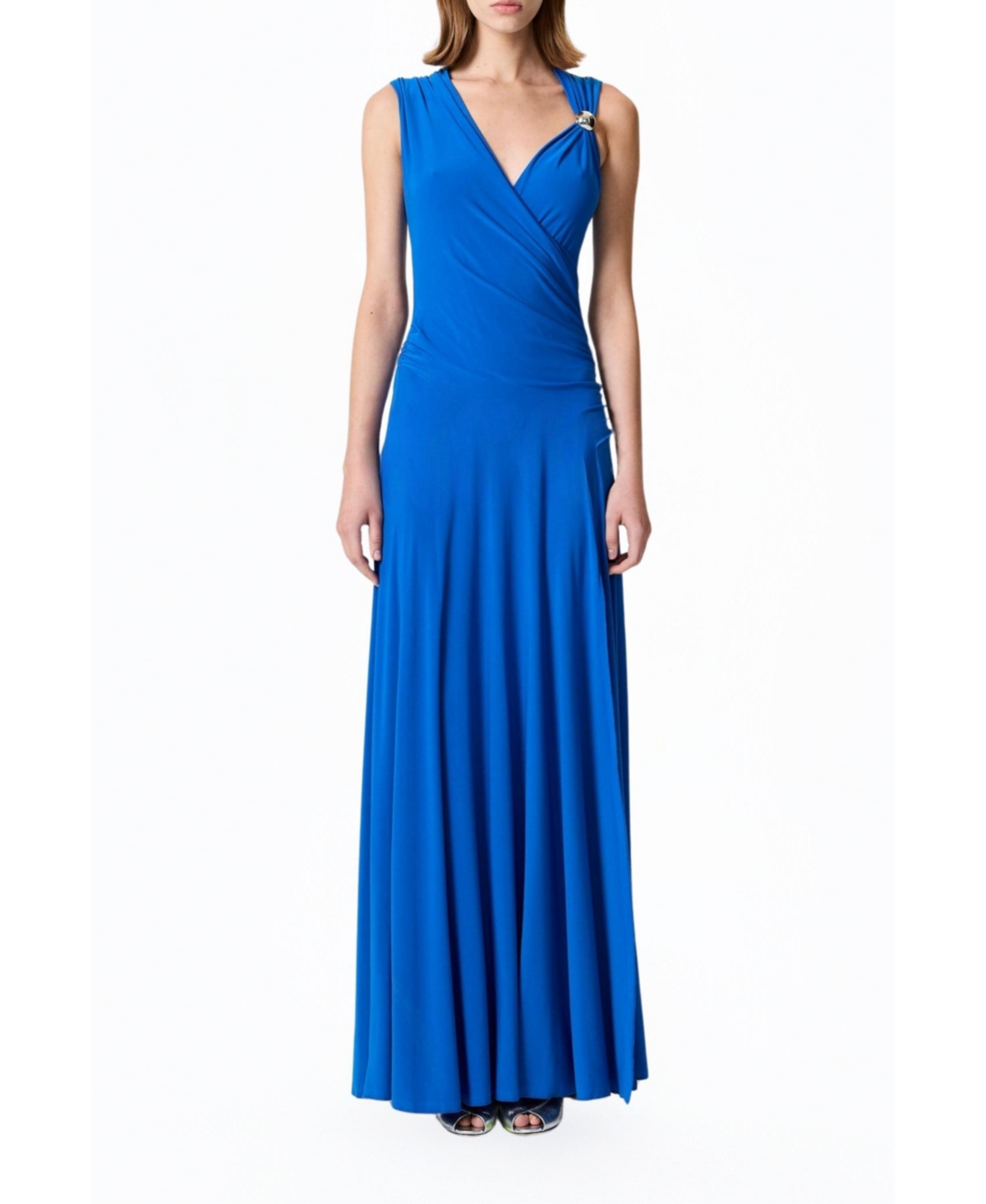 Women's Asymmetric Draped Cut-Out Dress - Medium blue