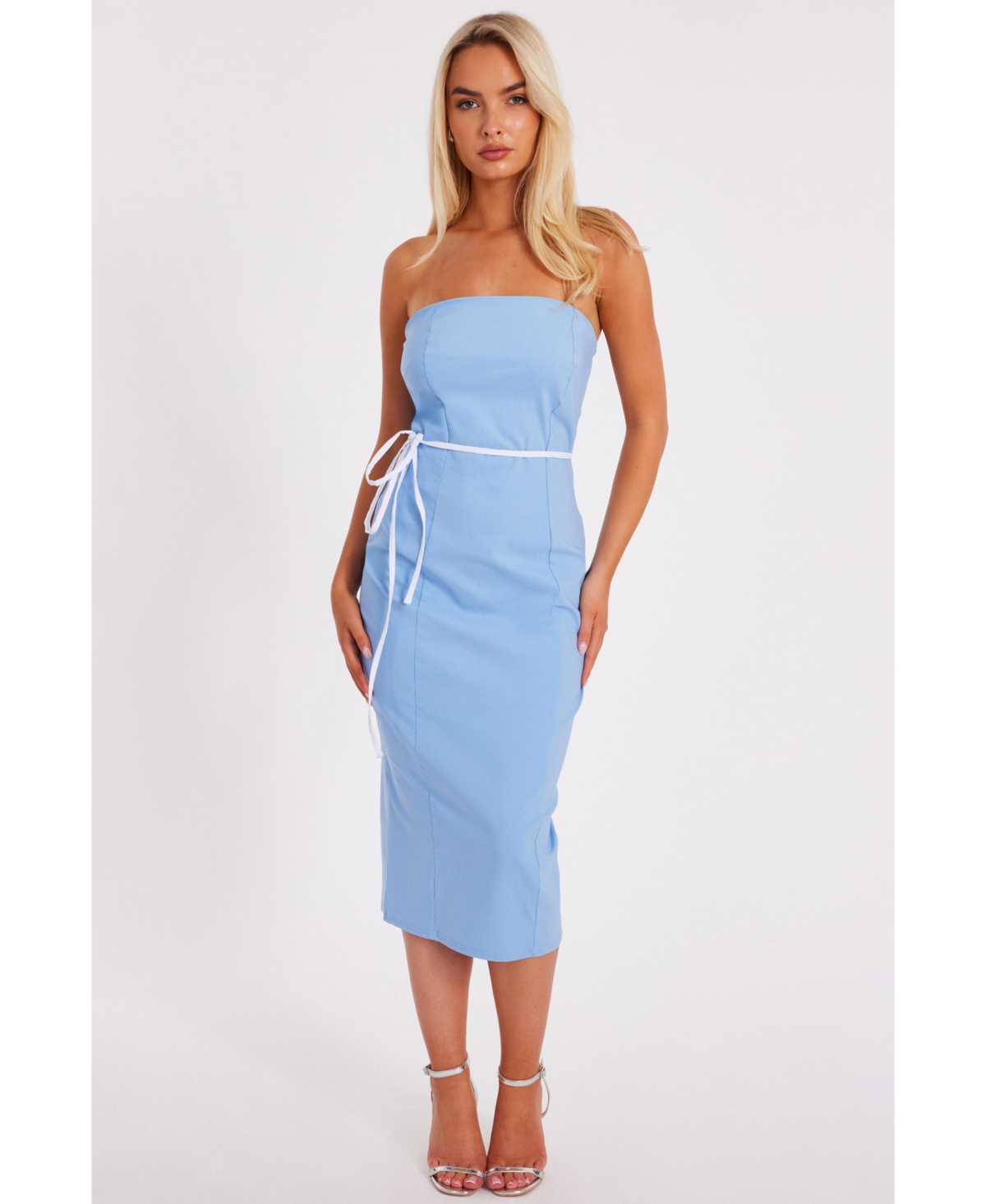 Women's Bengaline Midi with Tie Detail - Pale blue