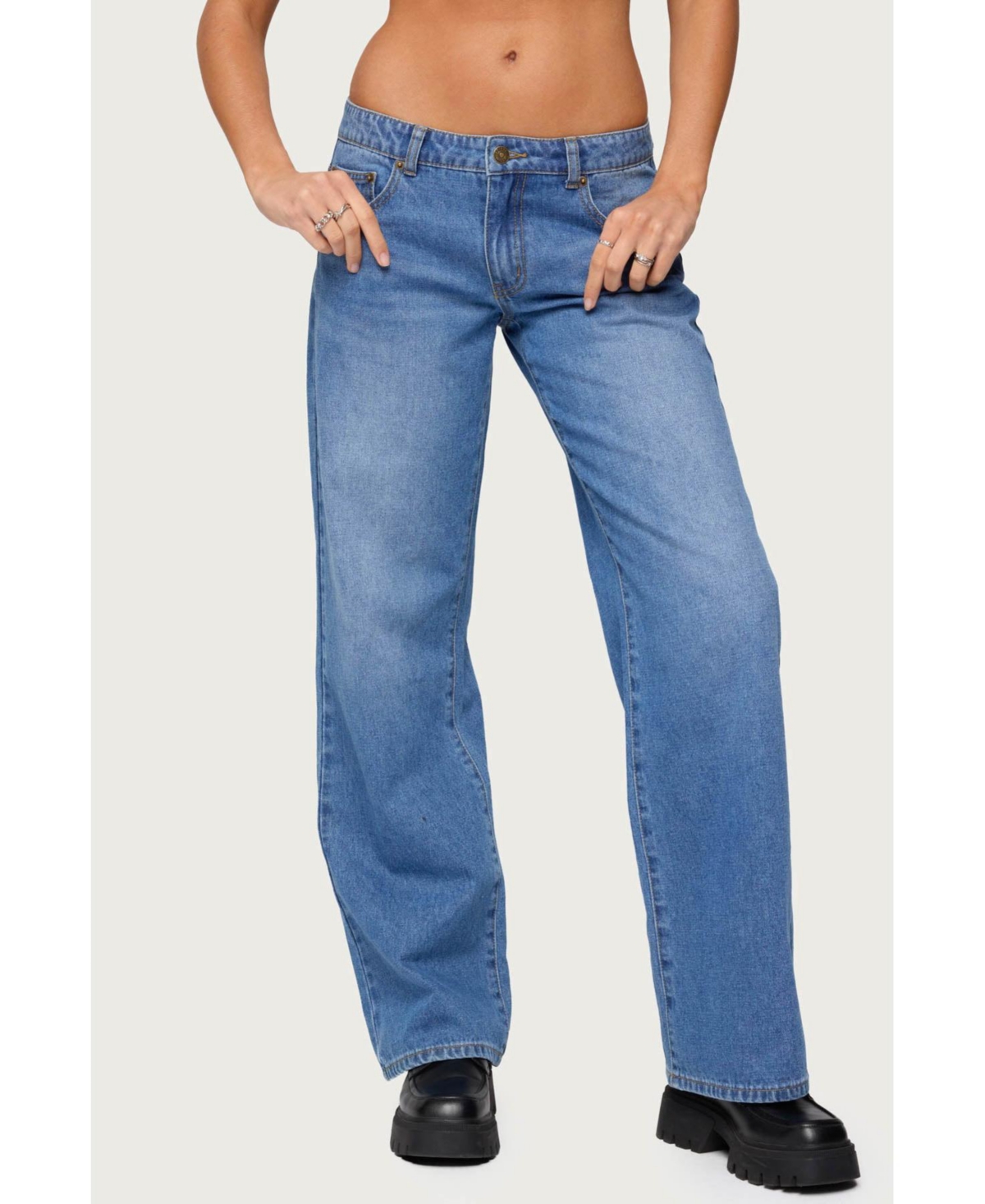 Women's Nikoletta Straight Leg Low Rise Jeans - Blue-washed
