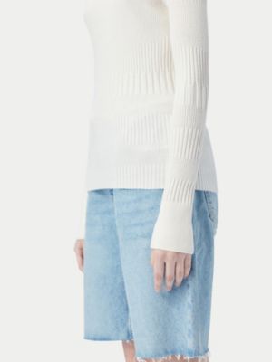 Women's High-neck Ribbed Cotton Silk Cashmere Blend Sweater