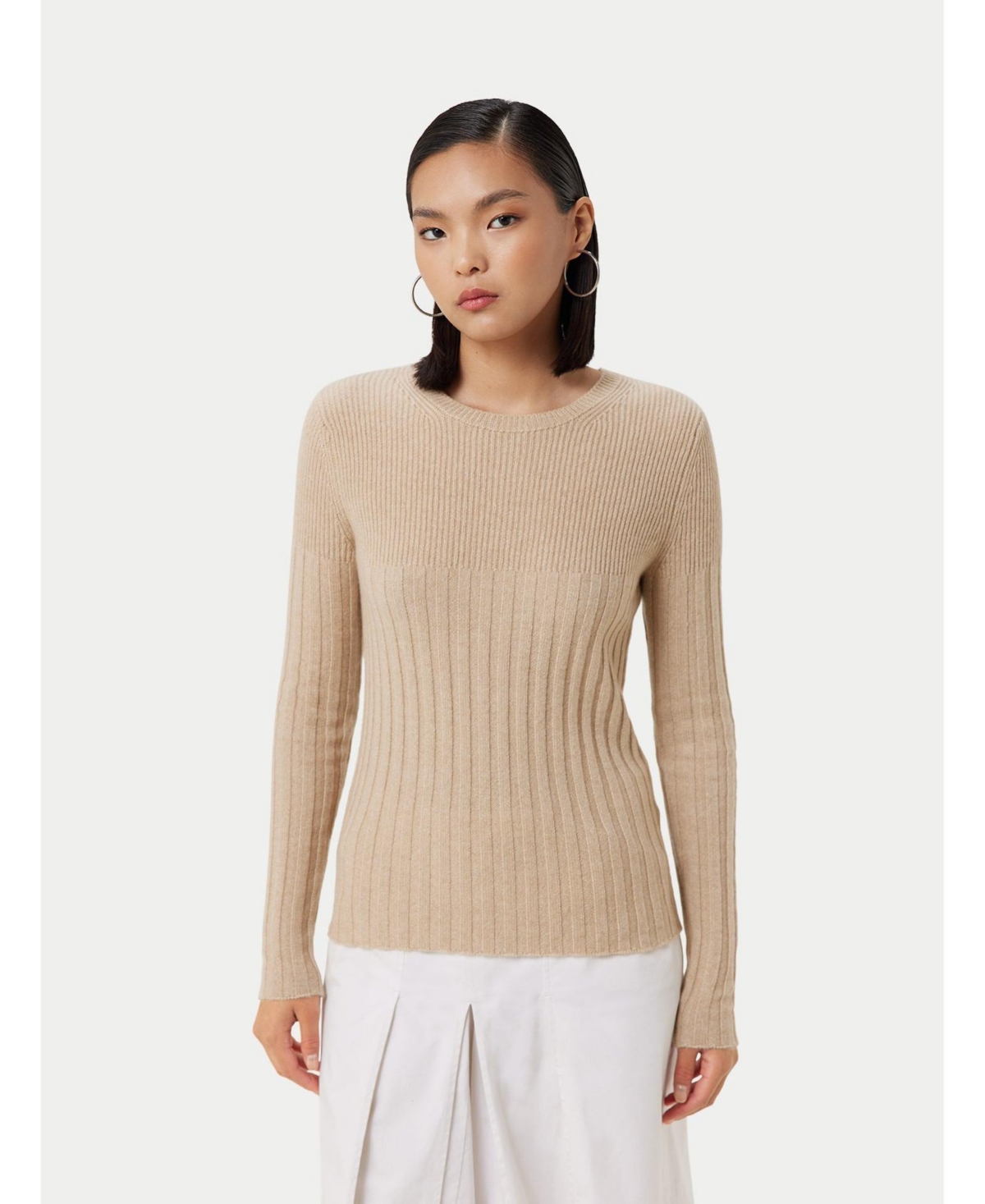 Rib-Knit Cashmere Crew Neck Sweater