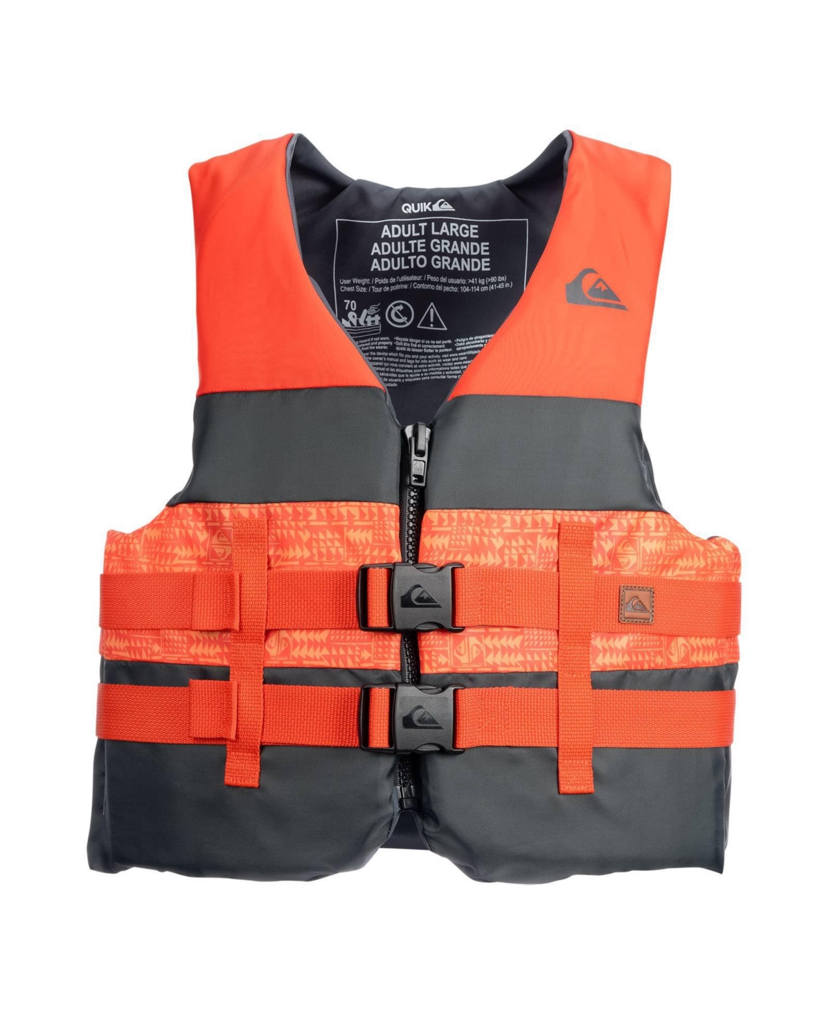 Quiksilver Uscg Approved Adult Life Vest, Quick-Release Buckles & Drain Holes for Fishing - Orange/silver