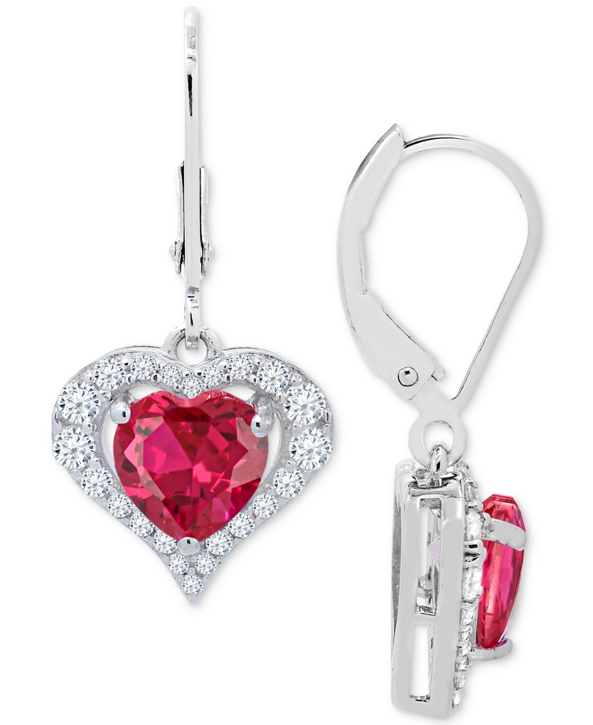 Macy's Lab-grown Pink Sapphire (2-7/8 Ct. T.w) And Lab-grown White Sapphire Earrings In Sterling Silver In Silver