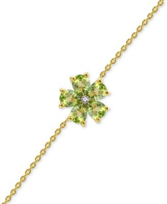 Multi Gemstone with Diamond Accent Flower Statement Bracelet in 14K Gold-Plated Sterling Silver