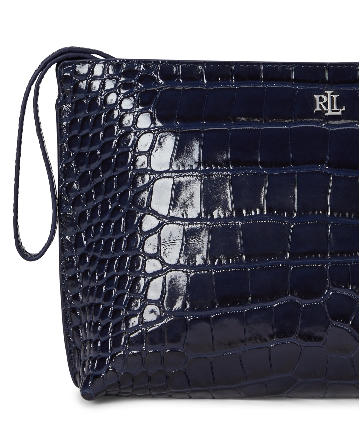 Ralph Lauren Crocodile-embossed Leather Large Pouch In Blue