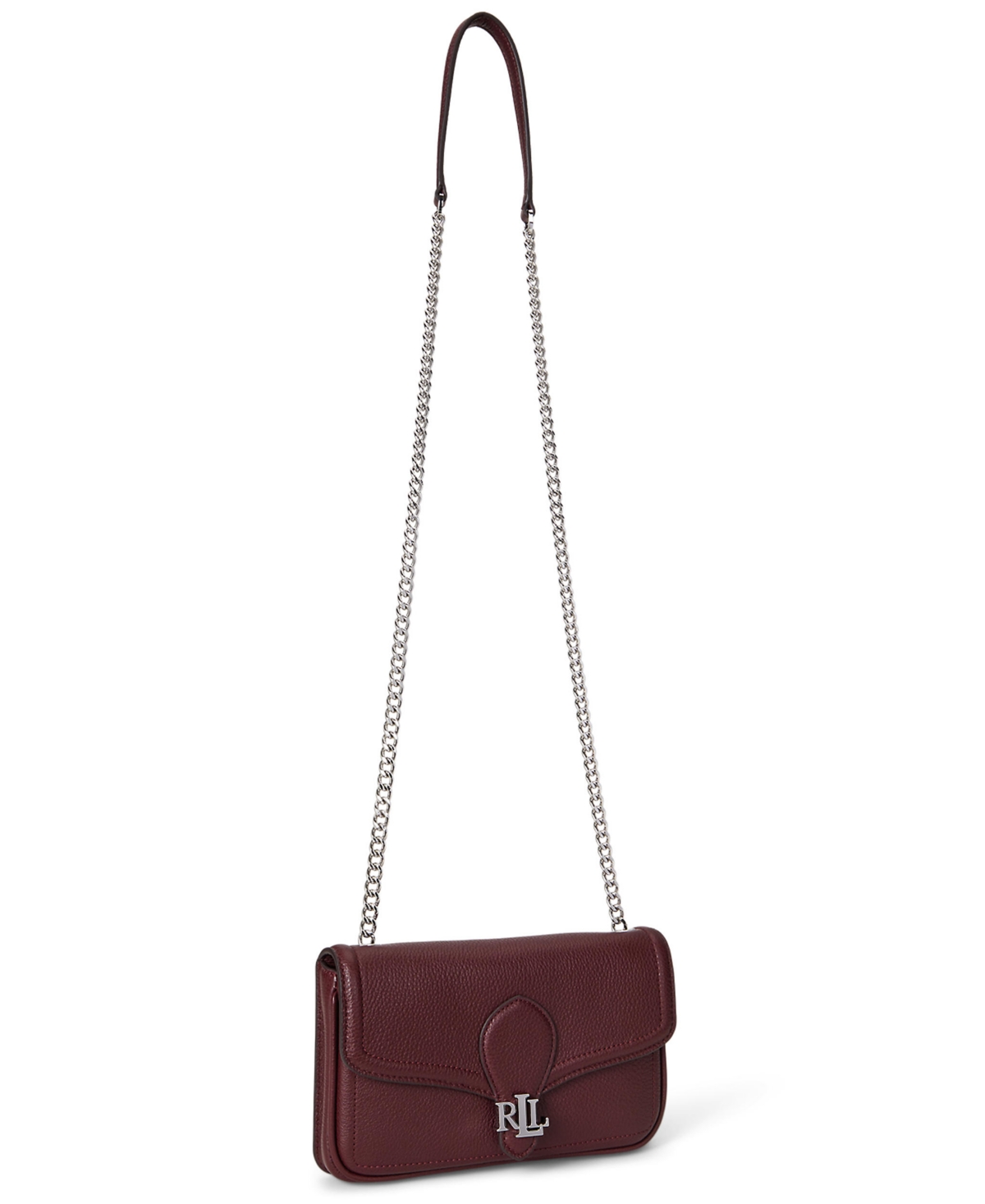 Ralph Lauren Pebbled Leather Bradley Crossbody Wallet In Burgundy