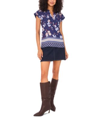 Women's Mixed-Print Split-Neck Blouse