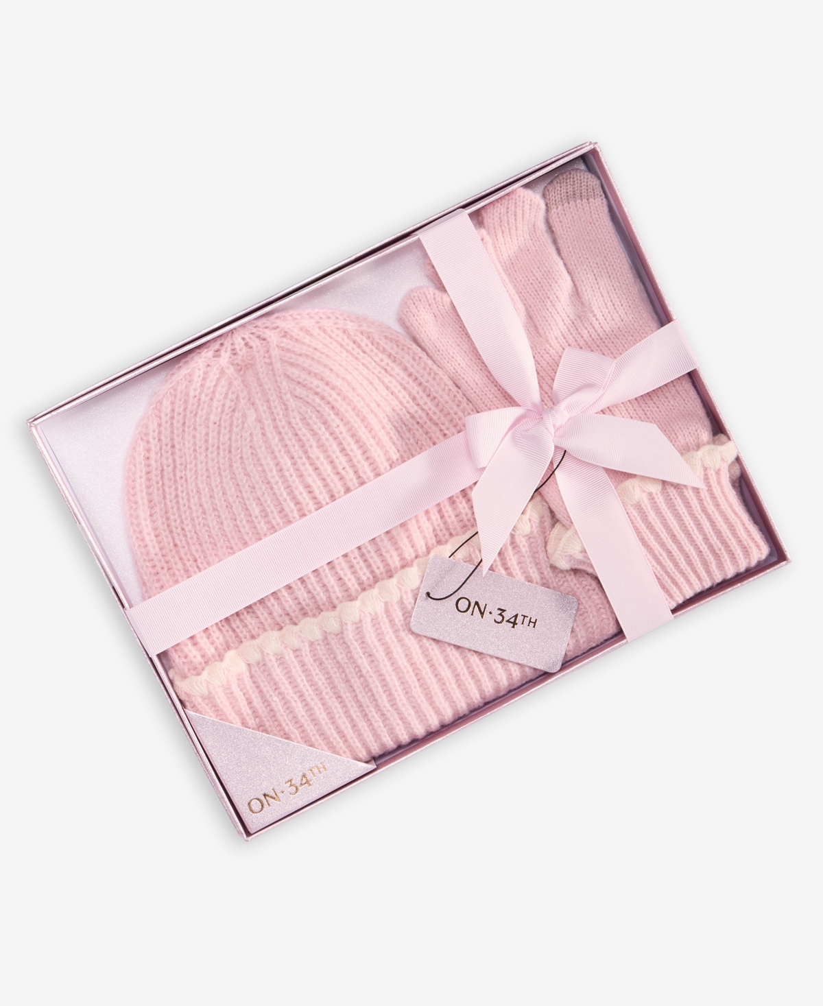 On 34th Ribbed Beanie & Gloves Boxed Set, Macy's Exclusive In Pink
