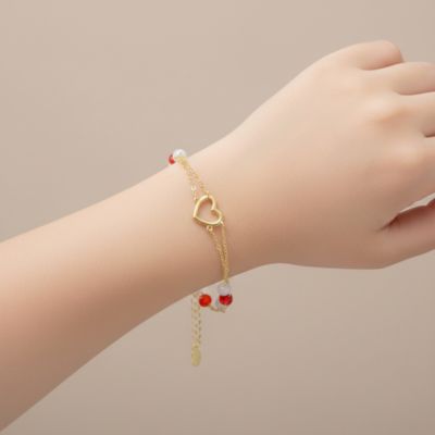 Toddlers/Kids 14K Gold-Plated Heart & Beads Double-Chain Bracelet