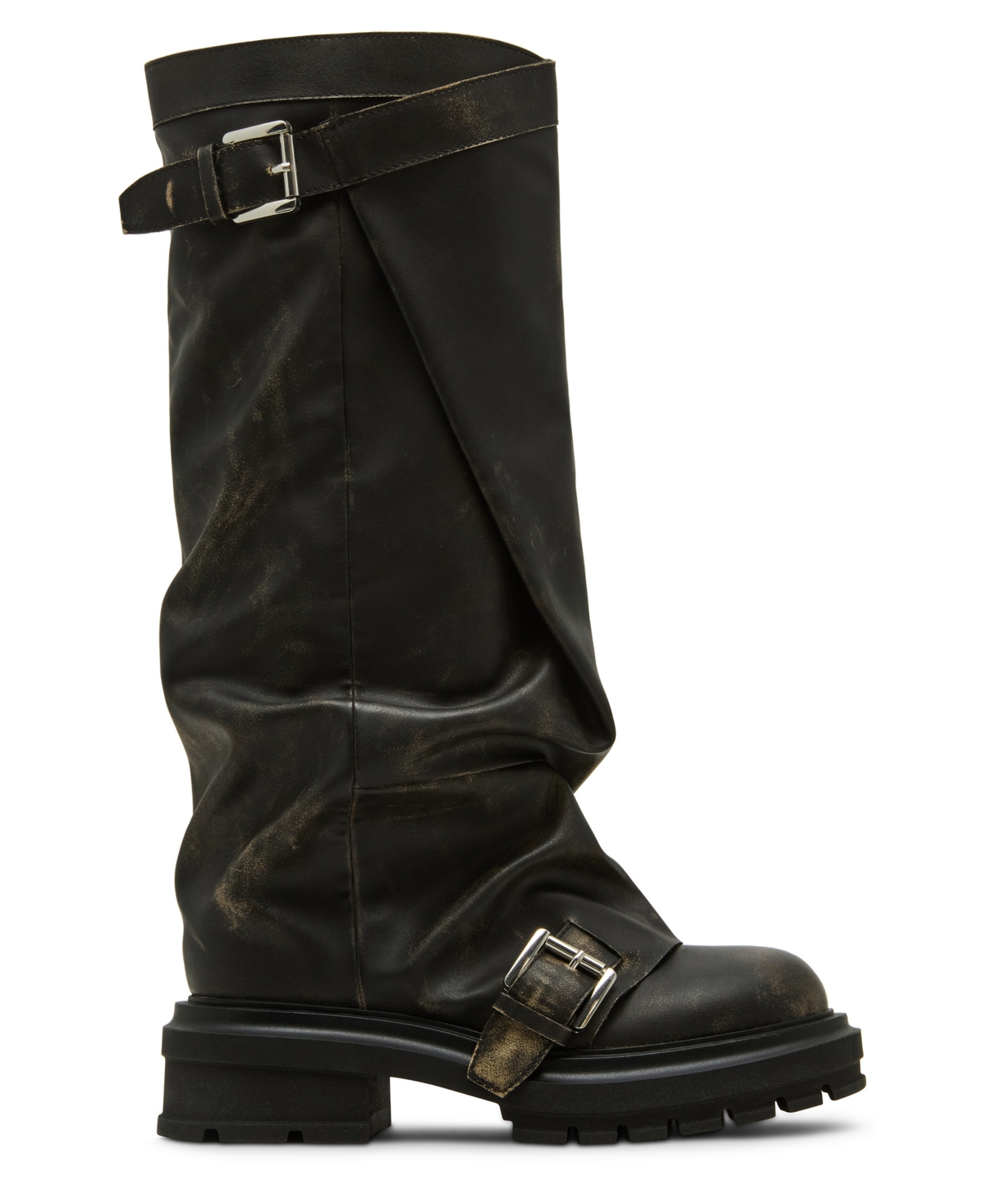 Madden Girl Women's Restore Knee-high Slouchy Lug-sole Moto Boots In Black