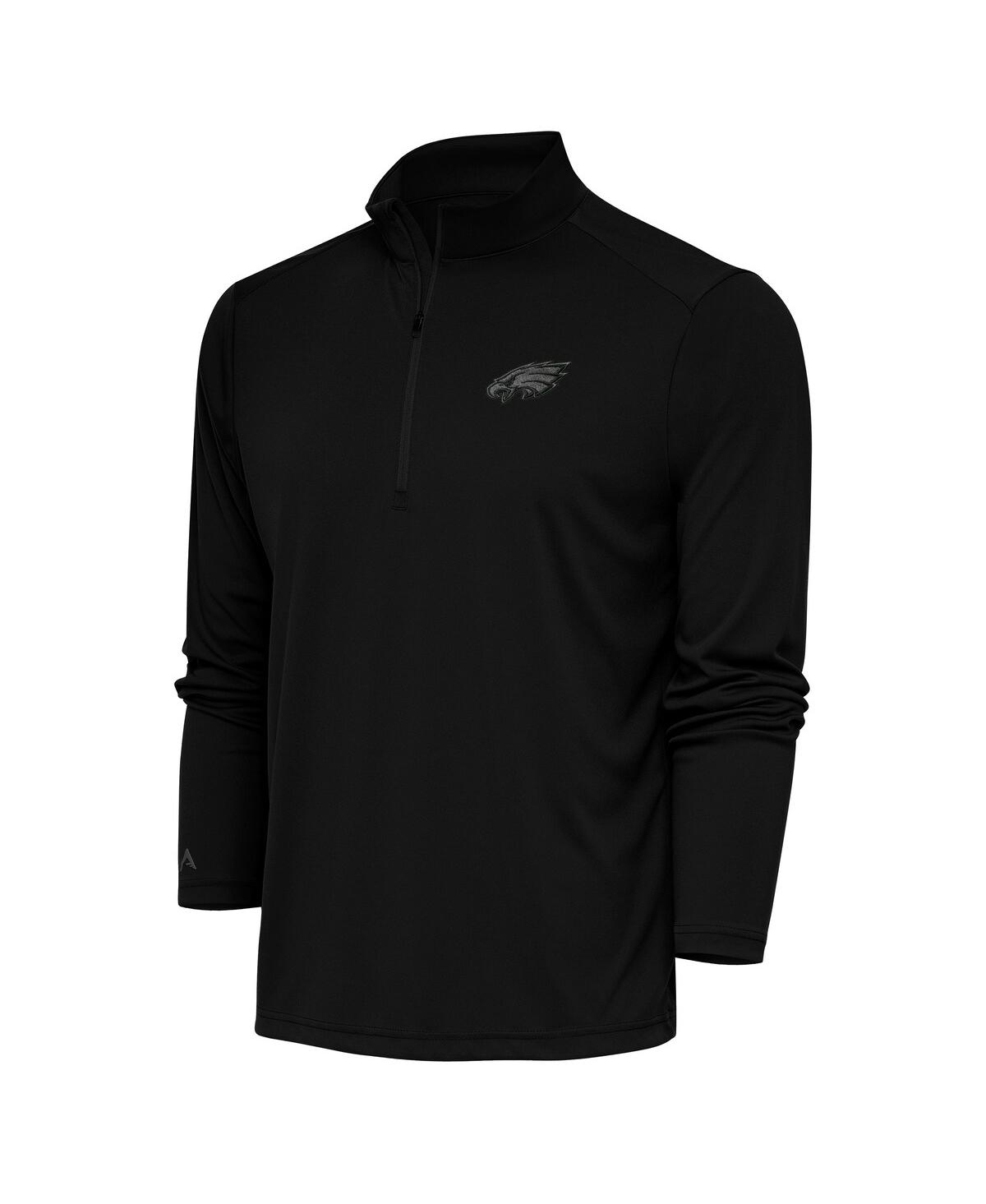 Men's Black Philadelphia Eagles Tonal Logo Tribute Quarter-Zip Pullover Sweatshirt - Black