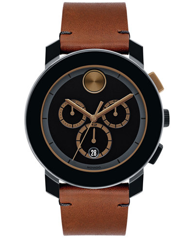 Movado Men's Swiss Chronograph Bold Cognac Leather Strap Watch 44mm 3600348