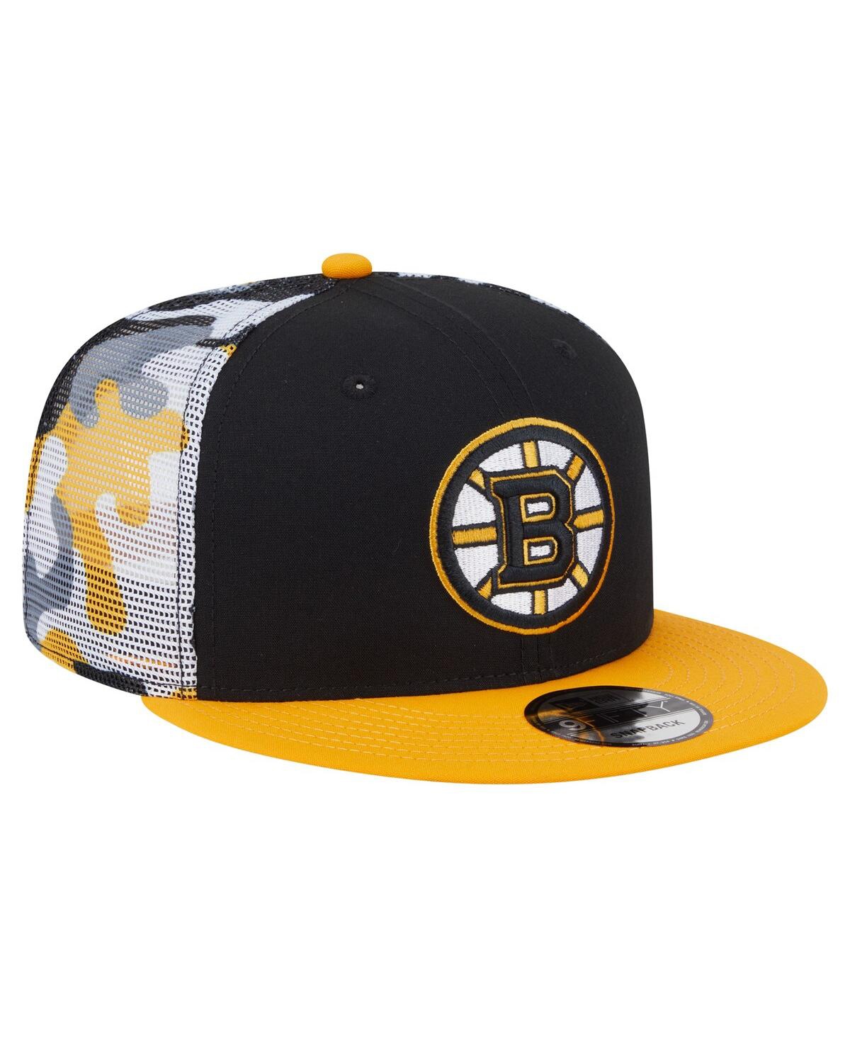 New Era Men's Black/gold Boston Bruins Camo Meshback 9fifty Snapback Hat In Multi