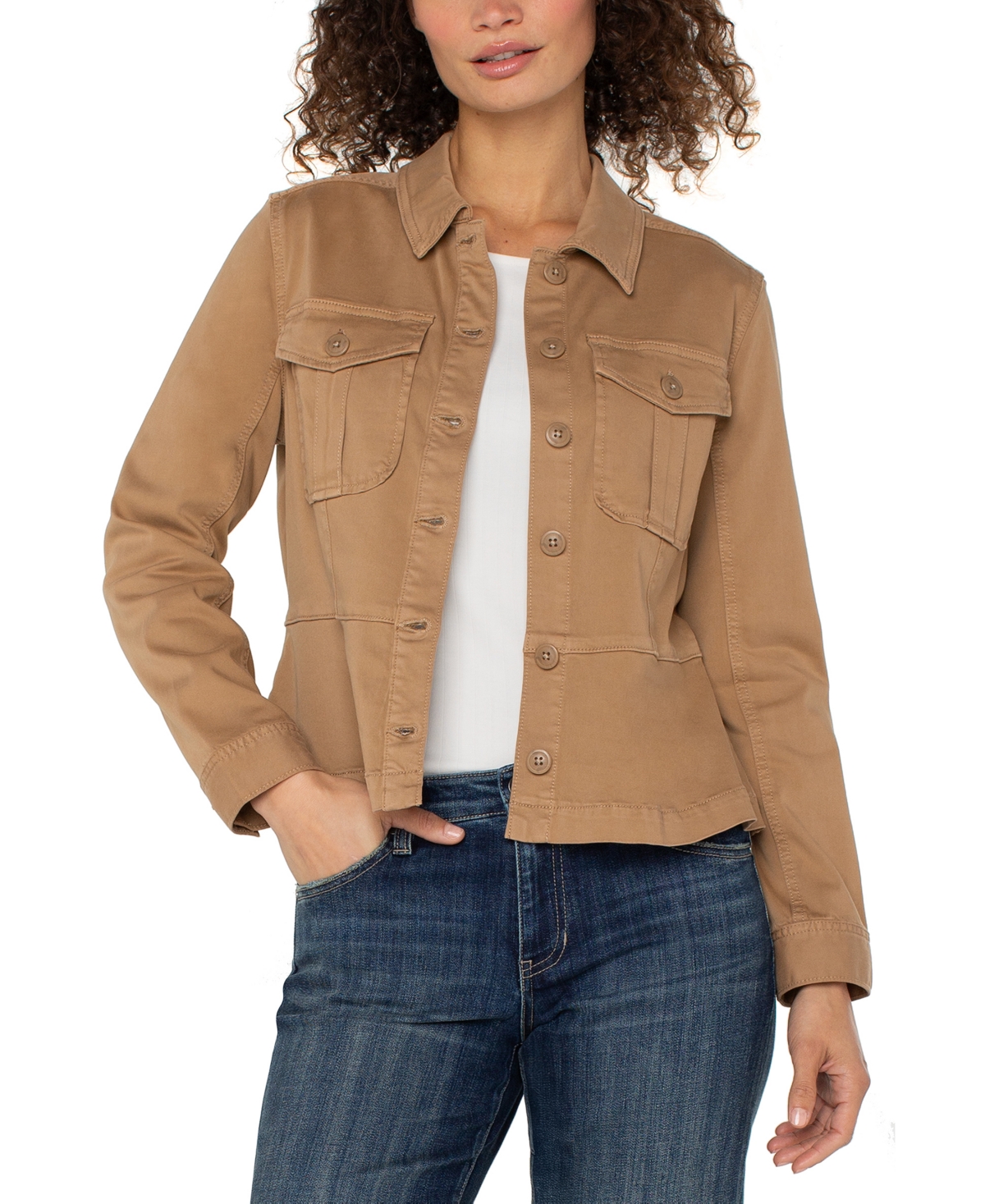 Liverpool Los Angeles Petite Peplum Trucker Jacket In Neutral