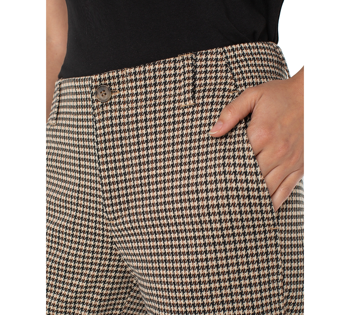 Liverpool Los Angeles Petite Houndstooth Cropped Utility Pants In Neutral