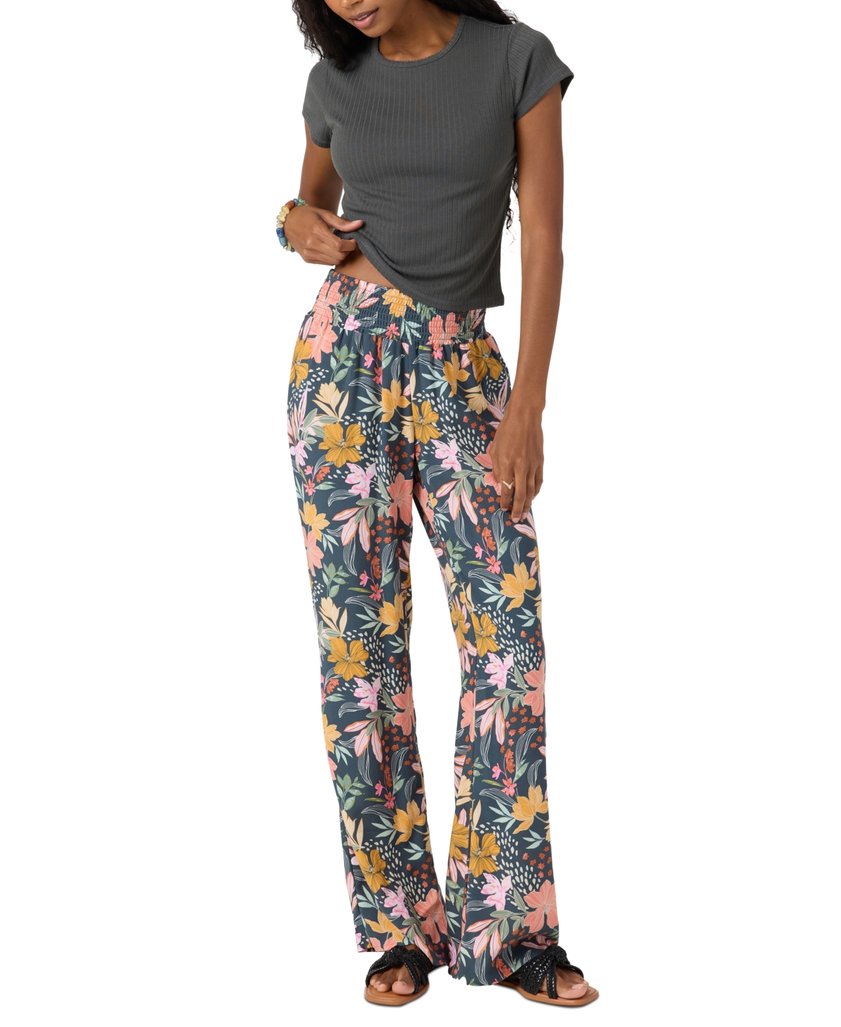 Juniors' Jonie Mila High-Waist Smock-Waist Pants - Slate