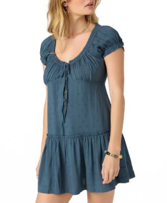 Juniors' Maggie Tie-Neck Short-Sleeves Mini Dress