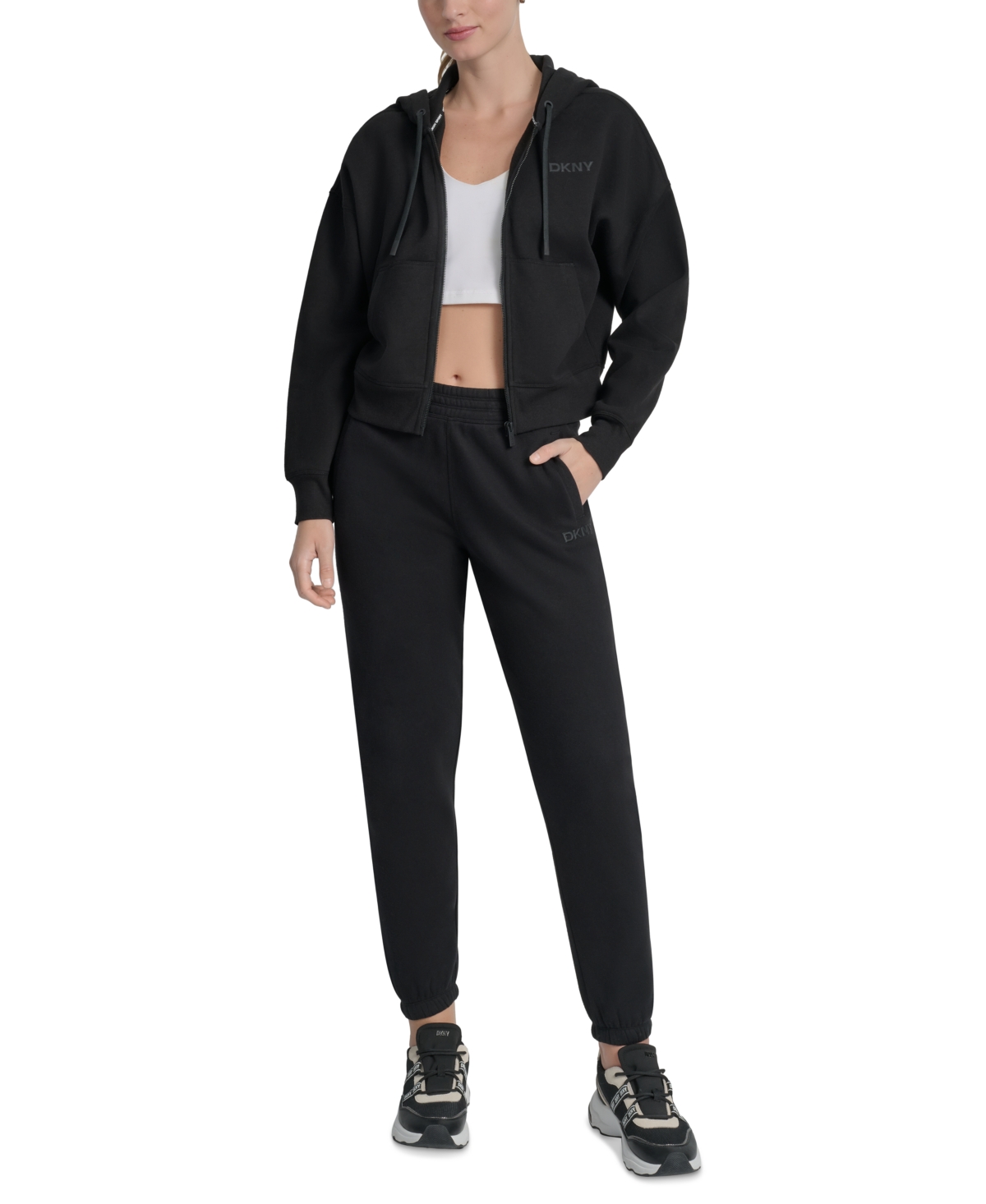 Dkny Women's Silicone Logo Full-zip Hoodie In Black
