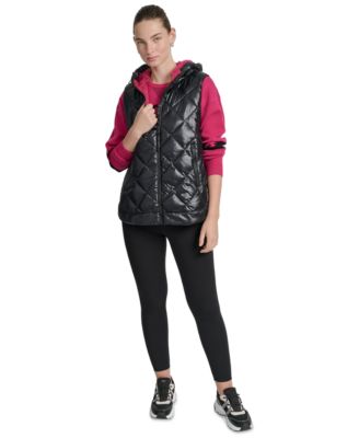 Women's Quilted Curved-Hem Hooded Vest