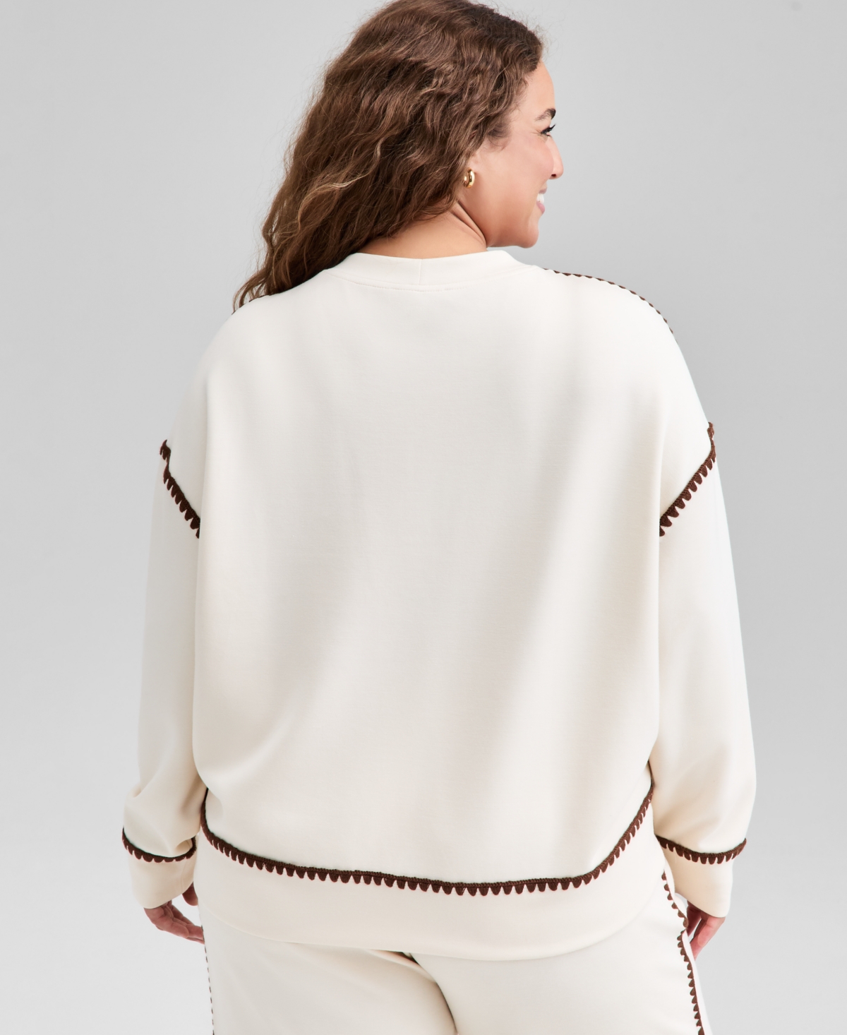 And Now This Trendy Plus Size Scuba Whipstitch Sweatshirt, Macy's Exclusive In Neutral