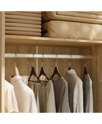 Modern high-quality natural wood color sliding door wardrobe, made of wood, with hanging clothes pole