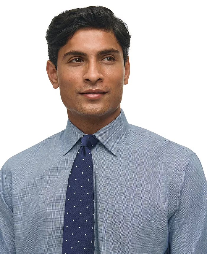 Men's Regular-Fit Spread Collar Glen Plaid Dress Shirt