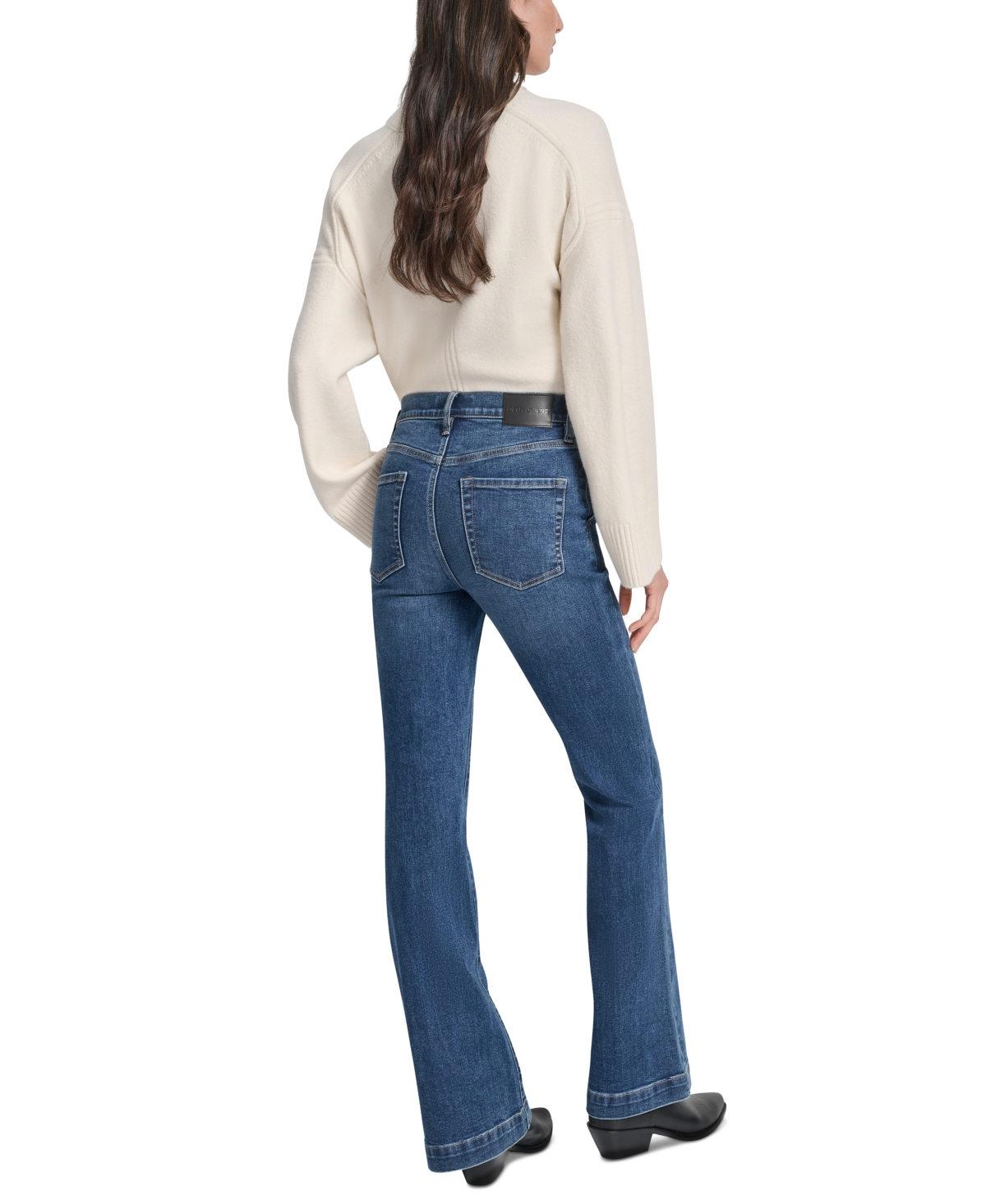 Dkny Jeans Petite High-rise Flare-leg Jeans In Blue