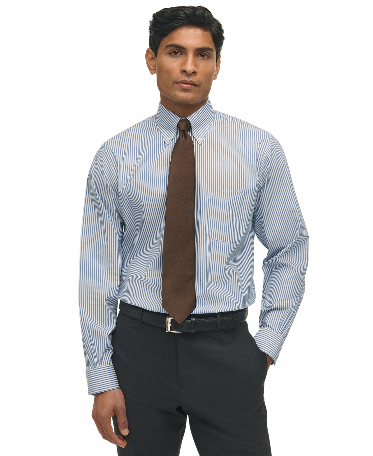Men's Regular-Fit Non-Stripe Dress Shirt - Navy