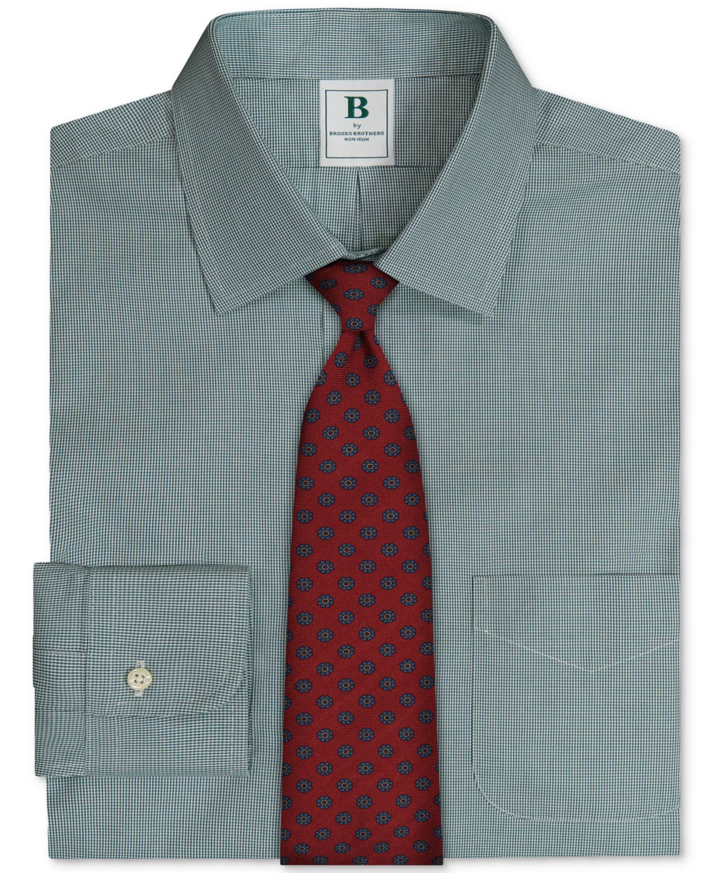 Мужская рубашка Brooks Brothers Regular-Fit Spread Collar Micro-Houndstooth Dress Shirt, цвет: Тёмный зелёный — фото 5