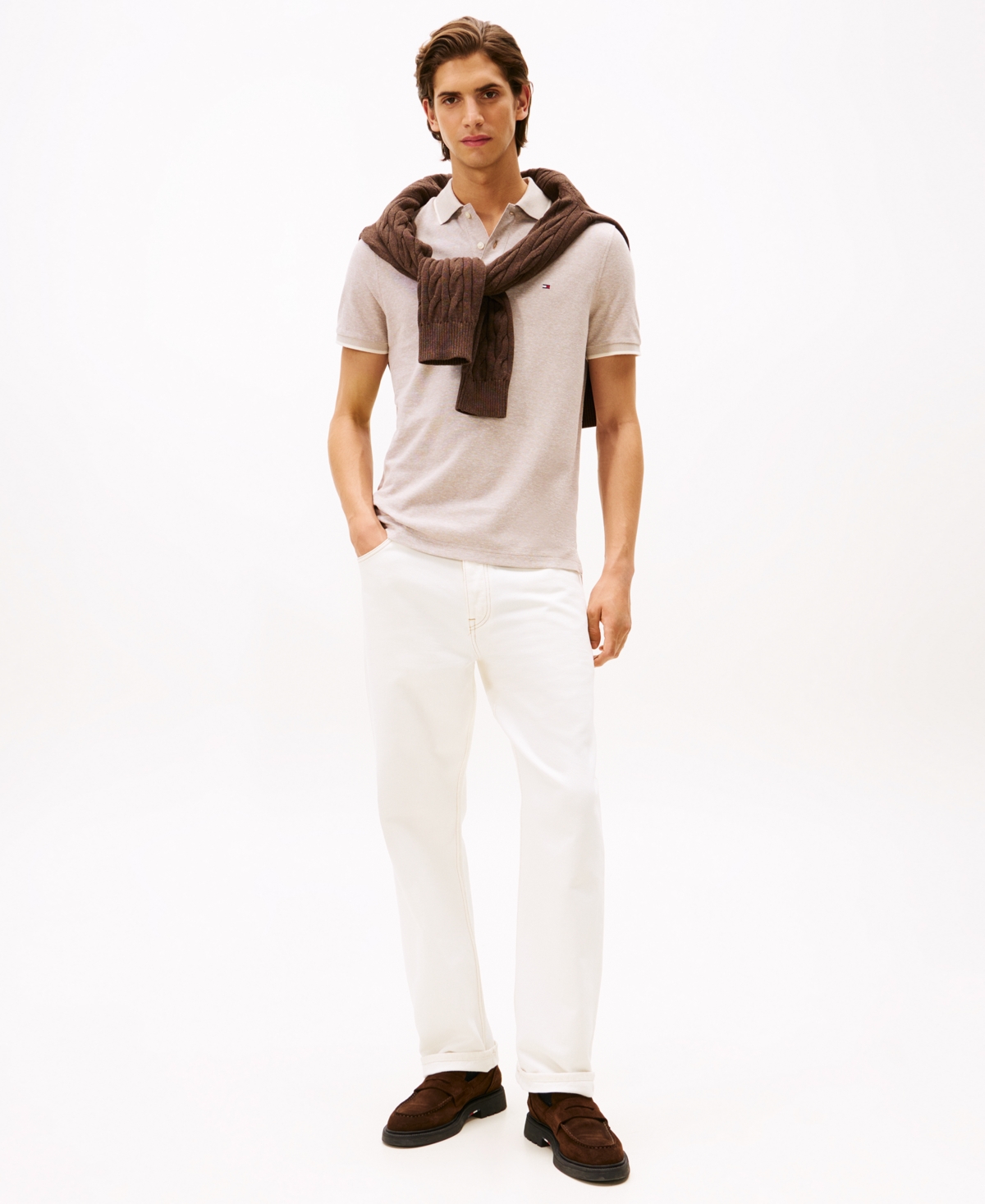 Tommy Hilfiger Men's Regular-fit Tipped Linen Polo Shirt In Neutral