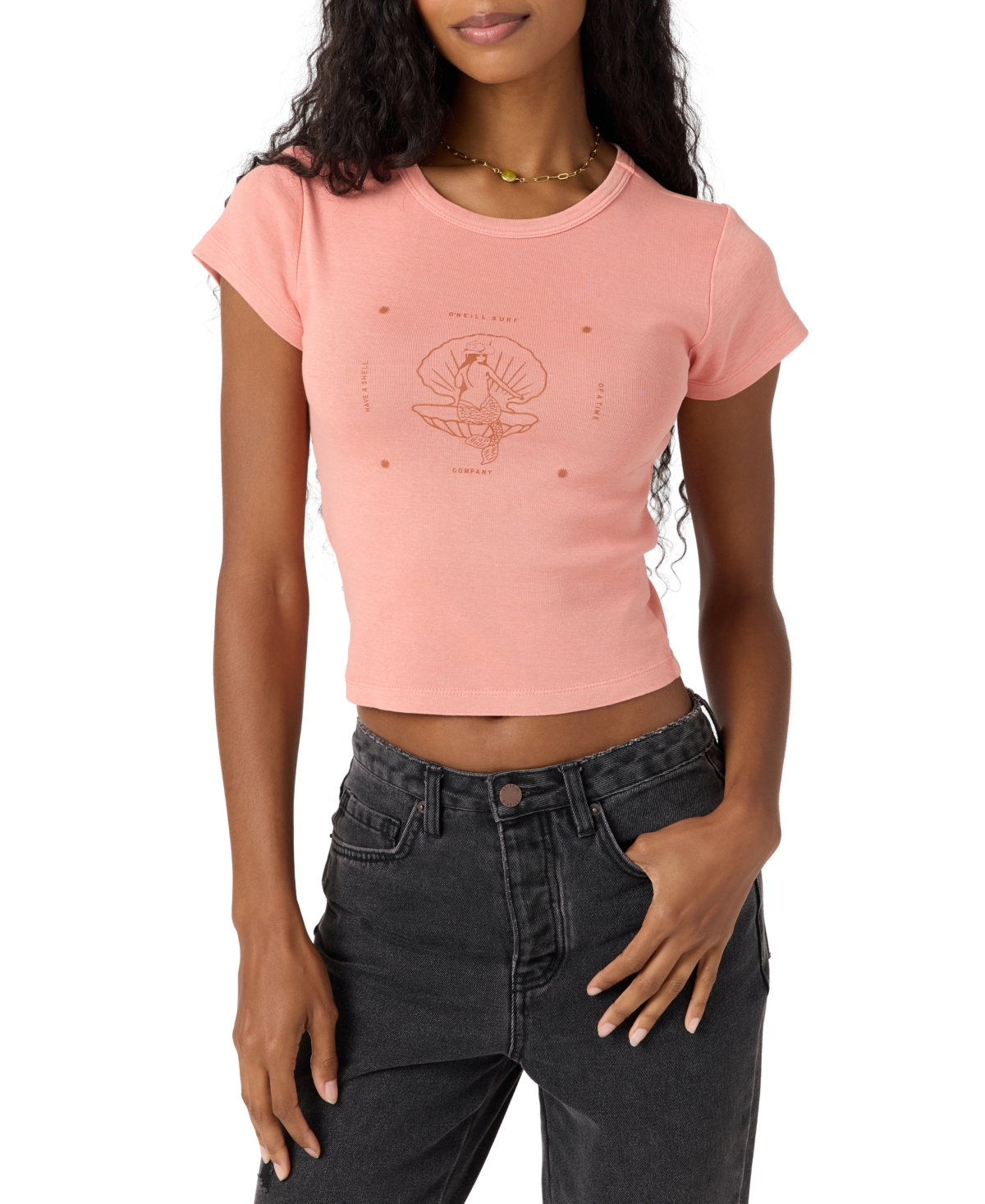 Juniors' Shell Of A Time Cotton Graphic Top - Coral Haze