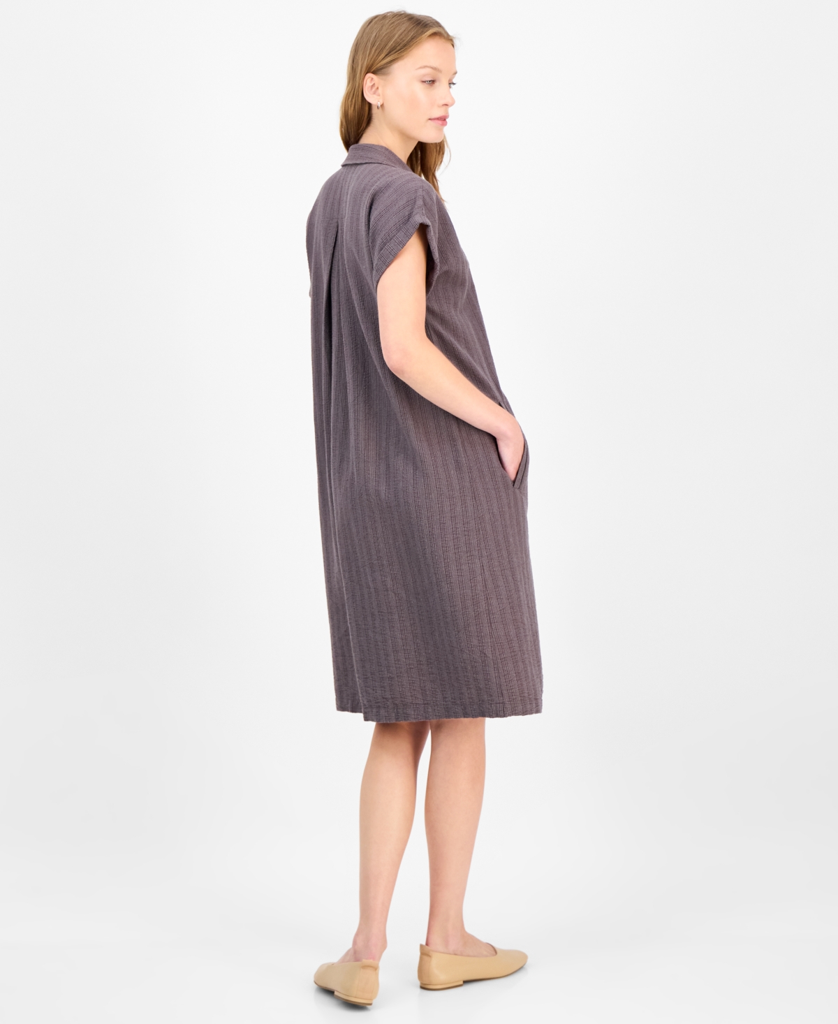 Eileen Fisher Women's Striped Notched-collar Shirtdress In Brown