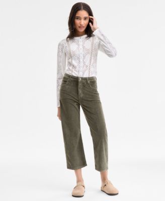 Women's Button-Front Long Sleeve Lace Top