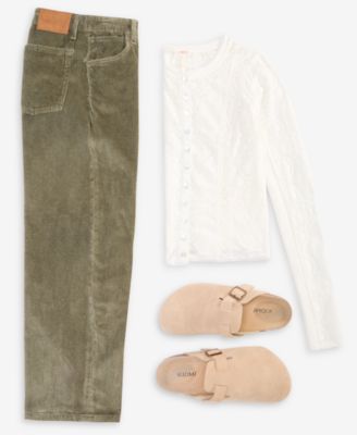 Women's Button-Front Long Sleeve Lace Top