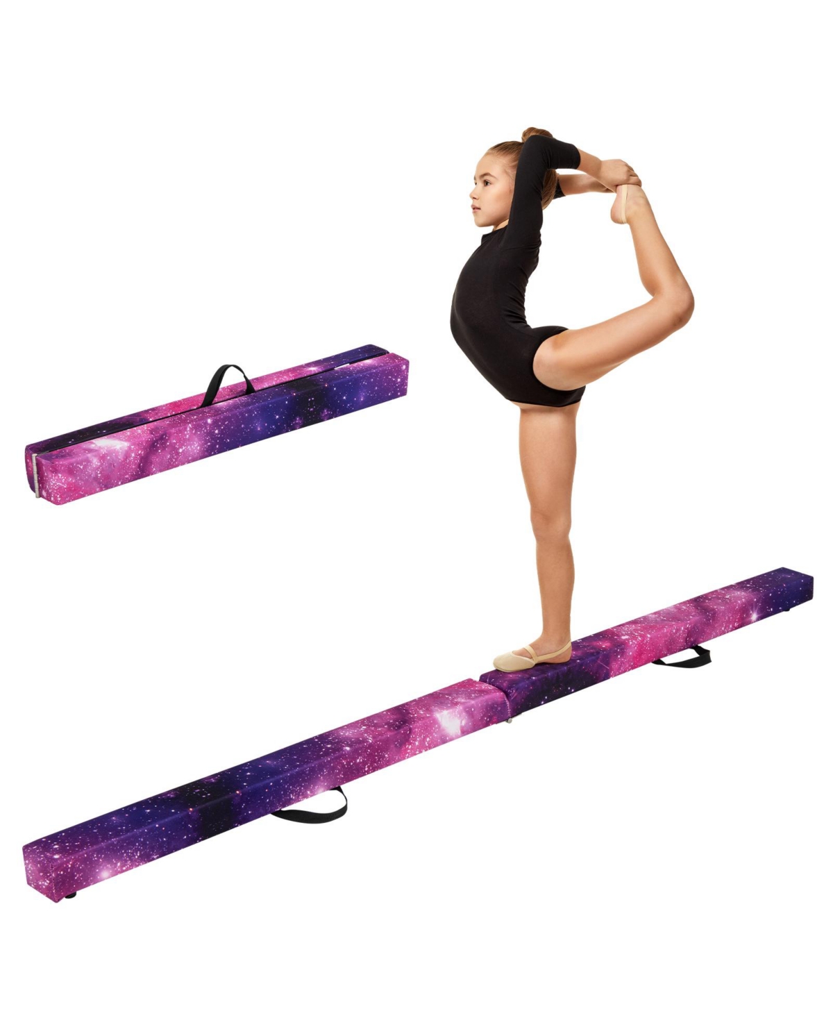 7 Feet Folding Portable Floor Balance Beam with Handles for Gymnasts - Dark purple