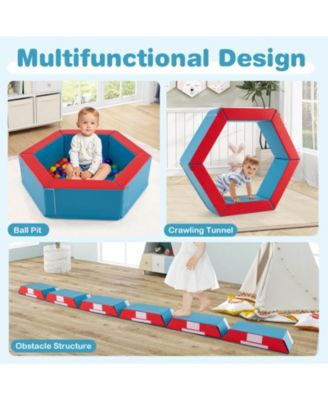 3 PCS Baby Foam Climbing Blocks with Ball Pit Triangle Stair 100 Ocean Balls