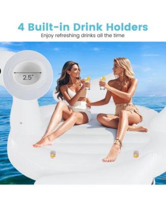 Giant Inflatable Swan Floating Island 4-Person Pool Float with 4 Cups Holders