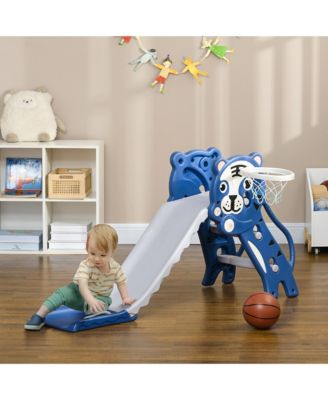 2 in 1 Toddler Slide for Indoors, Toy for Toddler, Easy Set Up Baby Slide with Basketball Hoop for Kids 18-36 Months