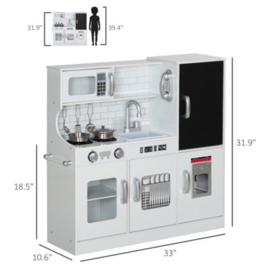 Kids Kitchen Playset Pretend Play Toy Kitchen with Play Phone, Chalkboard, Towel Rack, Ice Maker, 5 Accessories, Storage Space