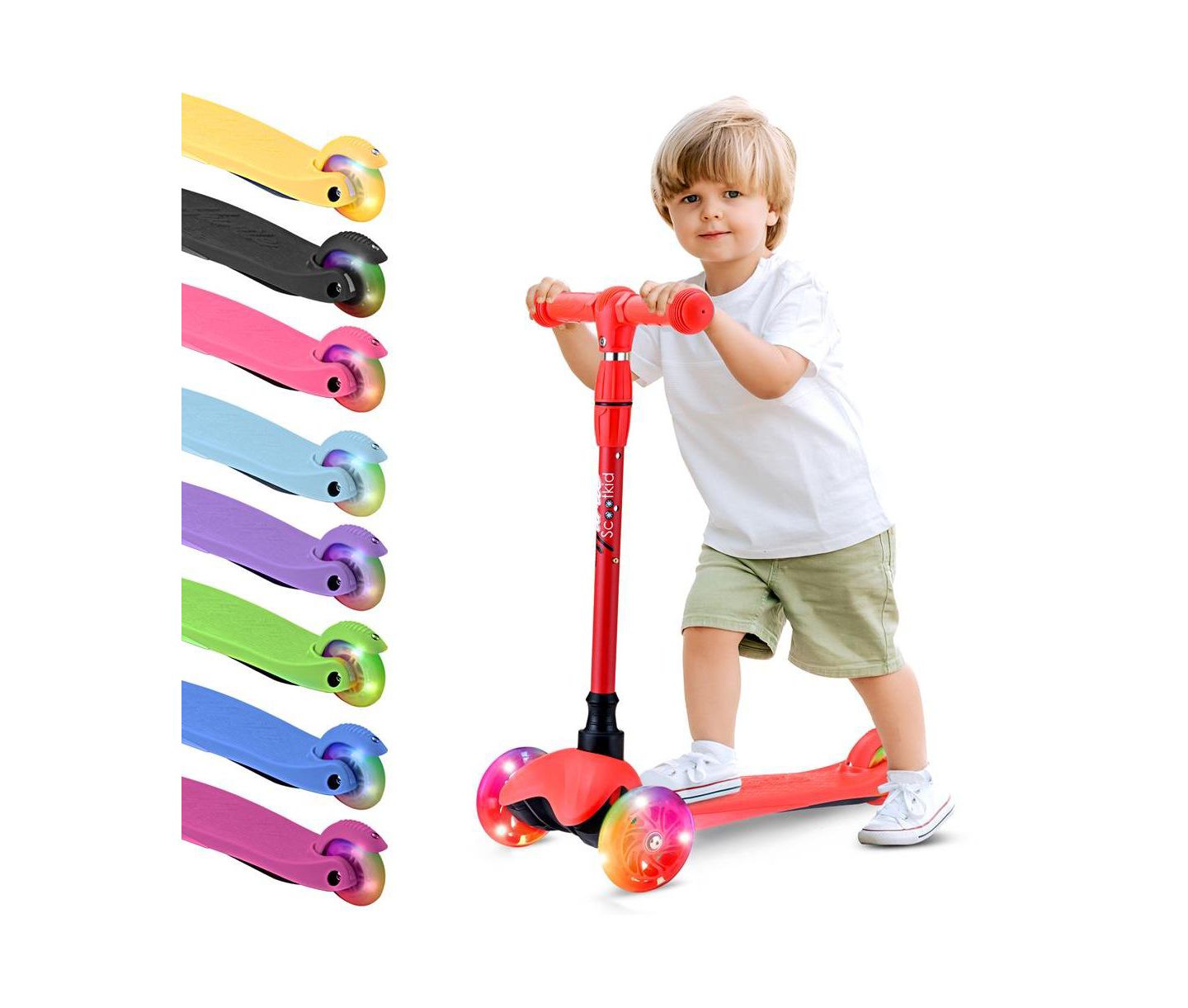 Детская игрушка Hurtle Mini Kickboard Scooter with LED Light Wheels, Ages 2+, цвет: Красный — фото 1