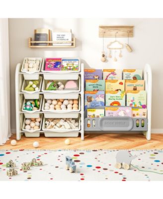 Kids Toy Organizer and Bookshelf, 2-in-1 Storage Shelf with 9 Bins & 4 Book Slots