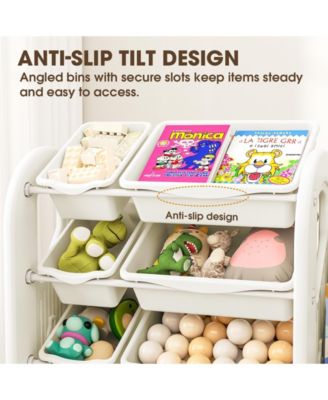 Kids Toy Organizer and Bookshelf, 2-in-1 Storage Shelf with 9 Bins & 4 Book Slots