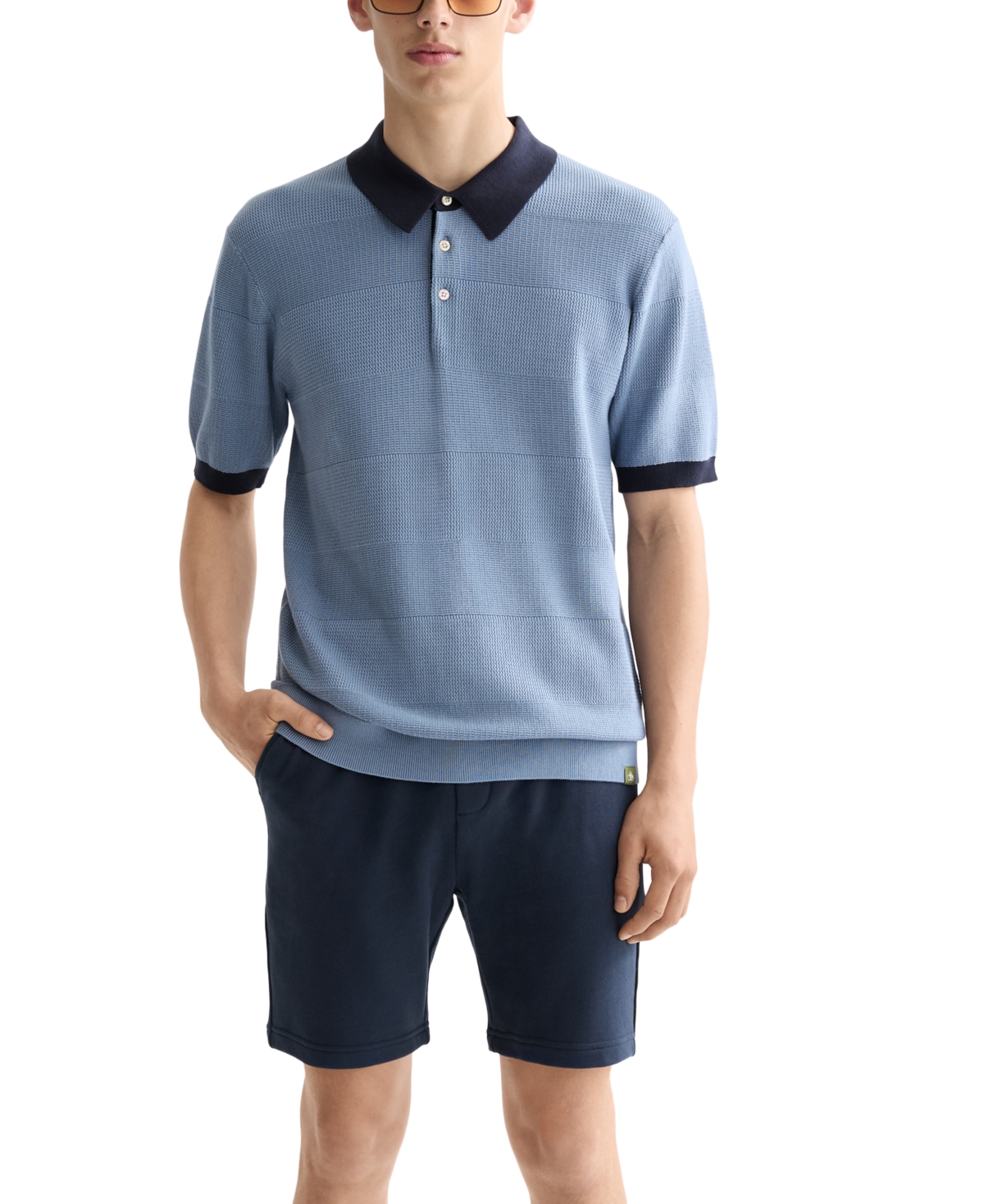 Scotch & Soda Tonal Stripe Cotton Polo Sweater In Blue