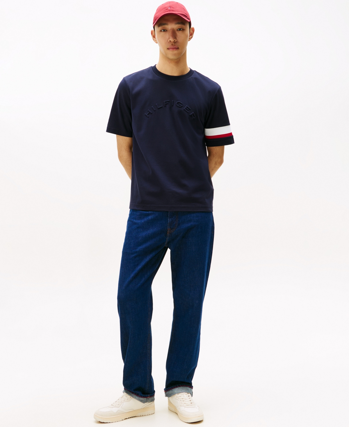 Tommy Hilfiger Signature Stripe Sleeve T In Black